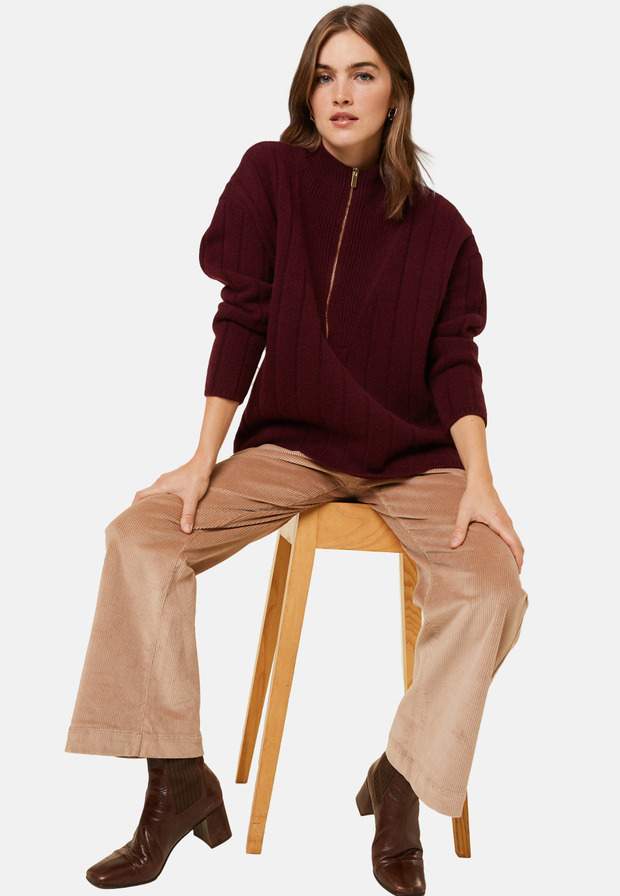 Zipped high-neck sweater in recycled cashmere and wool - Lodric