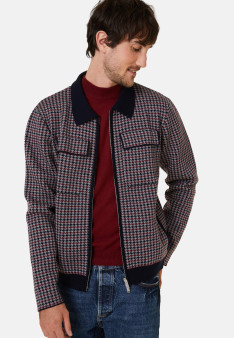 Polo collar jacket with houndstooth patterns in merino wool - Fabien