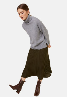 Long flowing skirt in merino wool - Caeline 7850 foret - 83 Kaki
