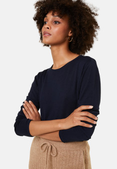 Buttoned t-shirt in cashmere bamboo round neck in fine knit - Aelia