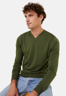 V-neck sweater with logo in merino wool - Elmo
