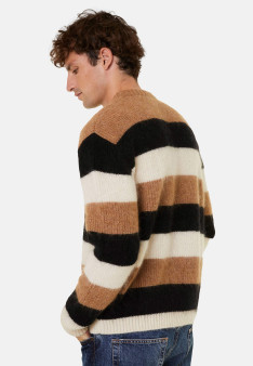 Tricolor striped round-neck mohair sweater - Fox