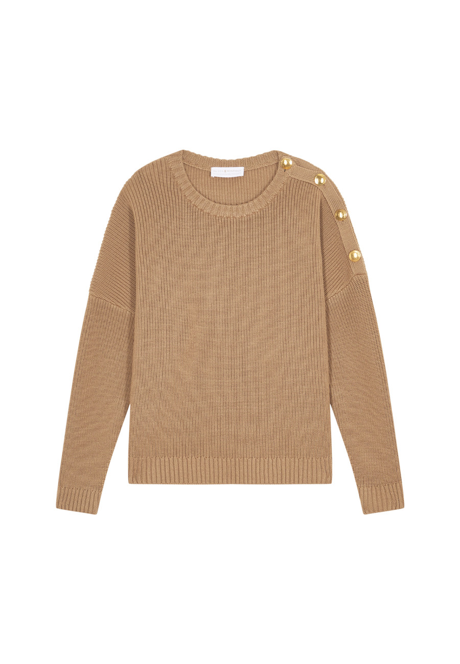 Merino wool round neck buttoned shoulder sweater - Gao