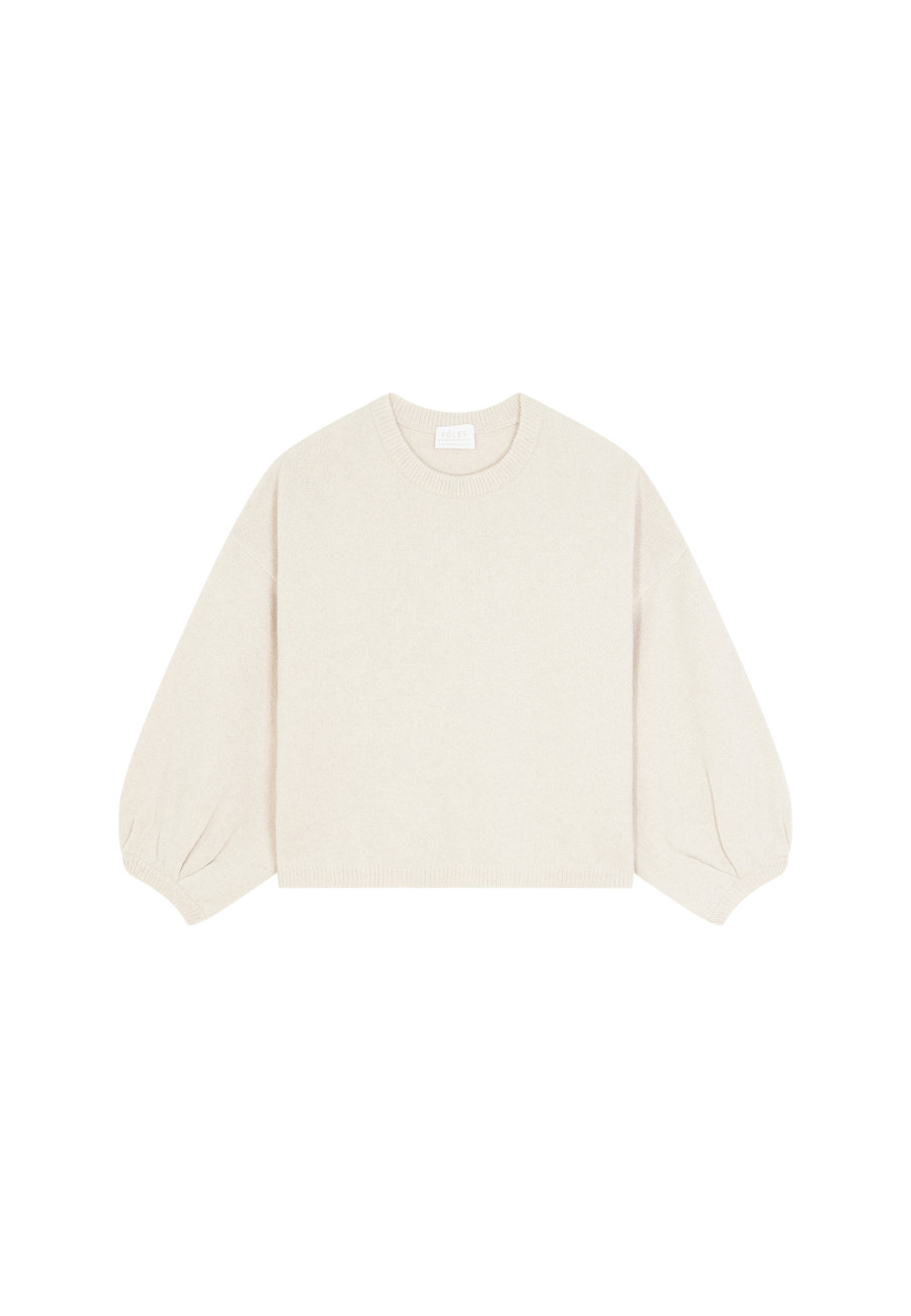 Cashmere blend round-neck sweater with puff sleeves - Lamaras