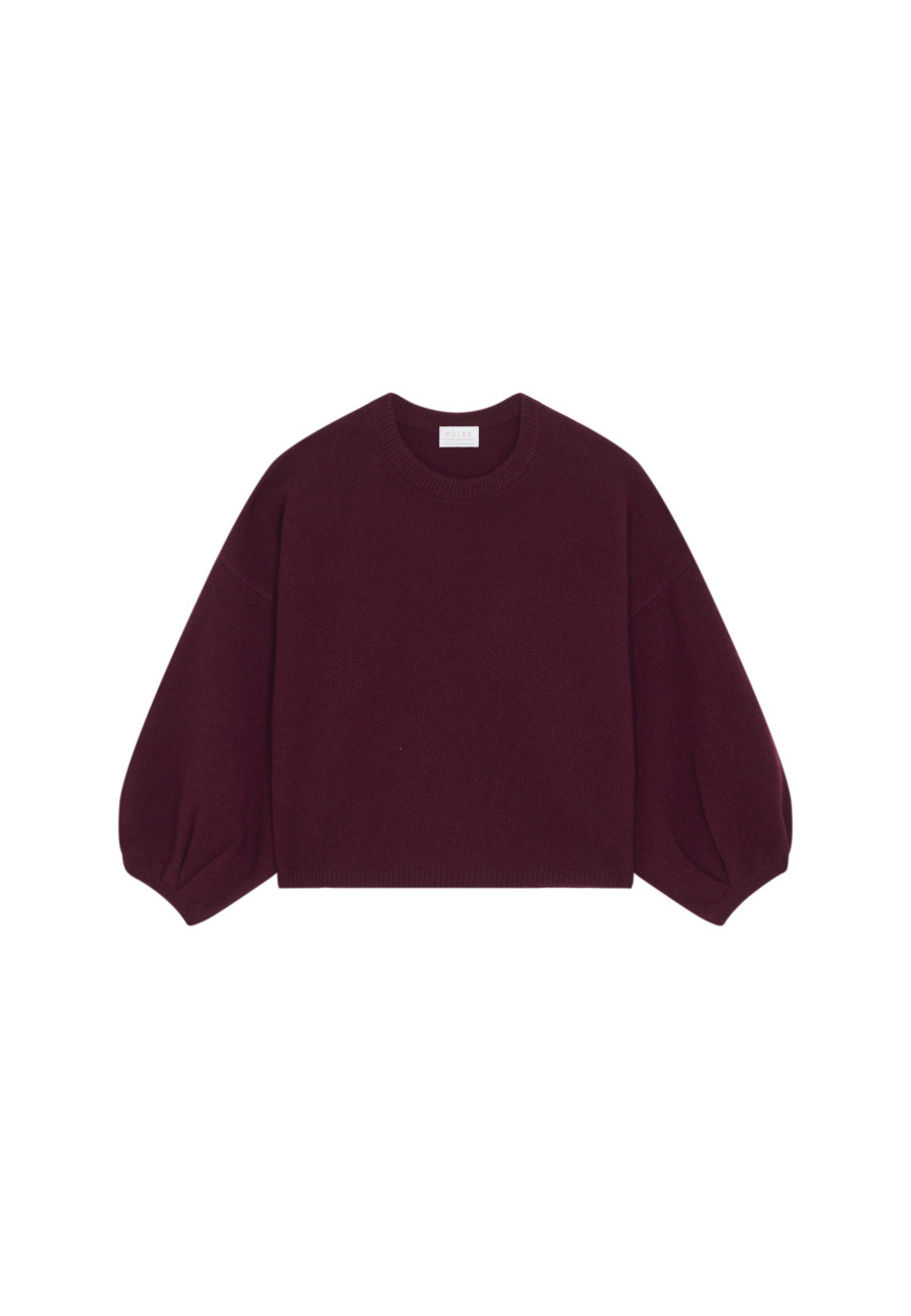 Cashmere blend round-neck sweater with puff sleeves - Lamaras