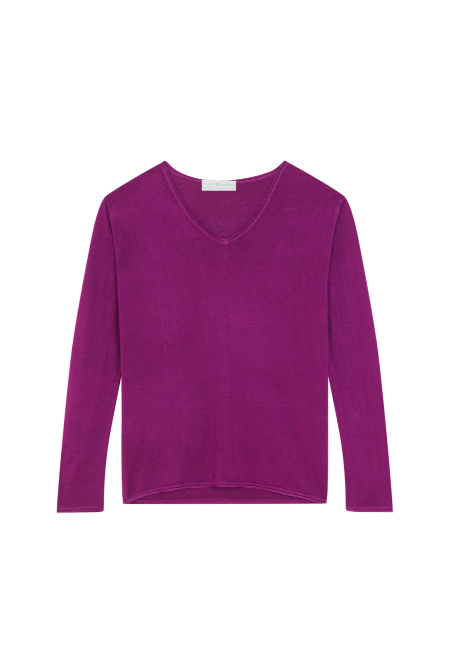 Long-sleeved cashmere bamboo t-shirt with slits - Aelys