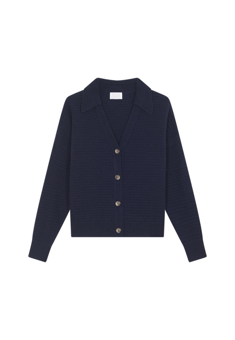 Open polo neck cardigan in recycled cashmere and wool - Lisa