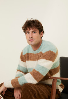 Tricolor striped round-neck mohair sweater - Fox