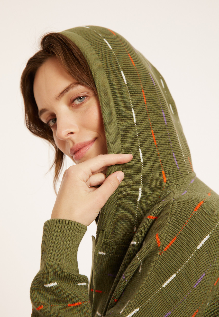 Organic cotton hoodie with tunisian collar - Melanie