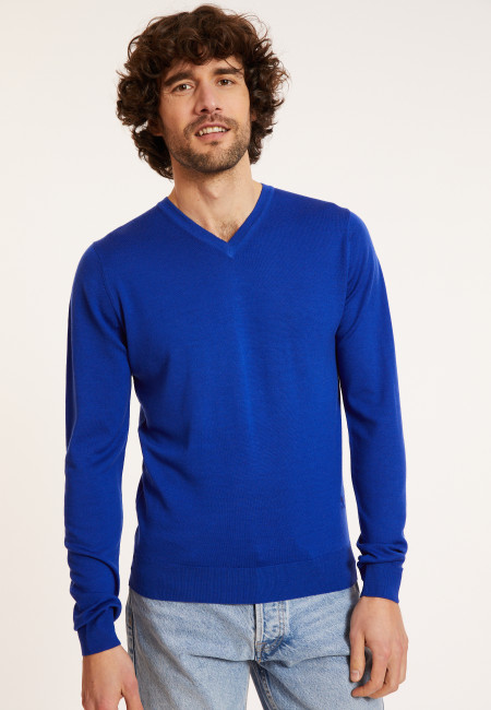 V-neck jumper in merino wool - Elmo