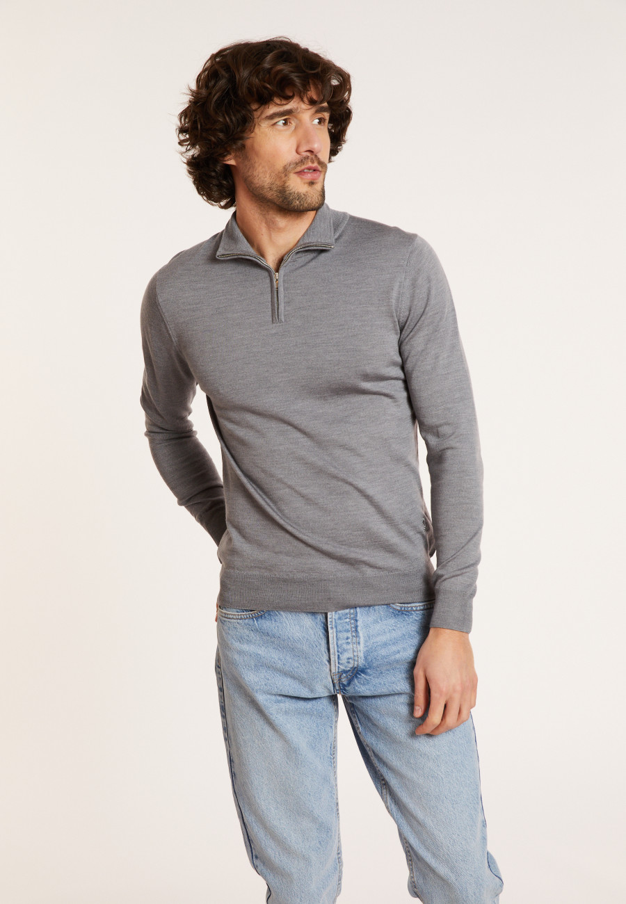 Trucker neck sweater with logo in merino wool - Ryan