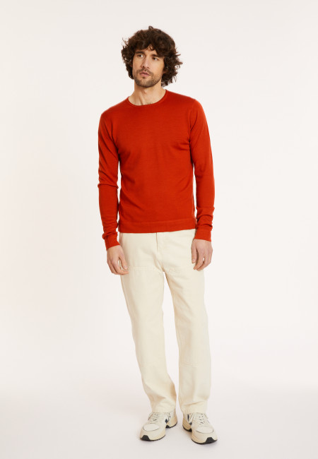 Round-neck merino wool sweater with rolled finishes - Rythme