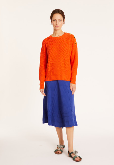 Round neck sweater with buttoned shoulder in cotton - Meryl