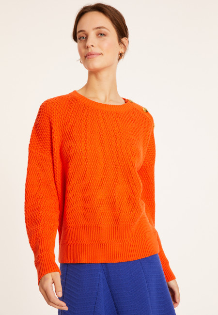Round neck sweater with buttoned shoulder in cotton - Meryl