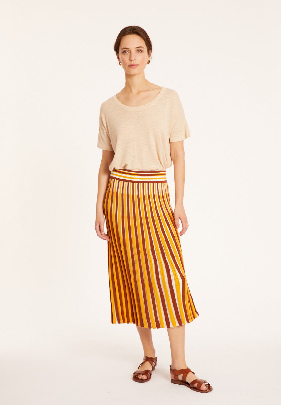 Three-colored pleated skirt in cotton - Merveille
