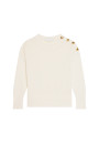 Round neck sweater with buttoned shoulder in organic cotton - Meryl