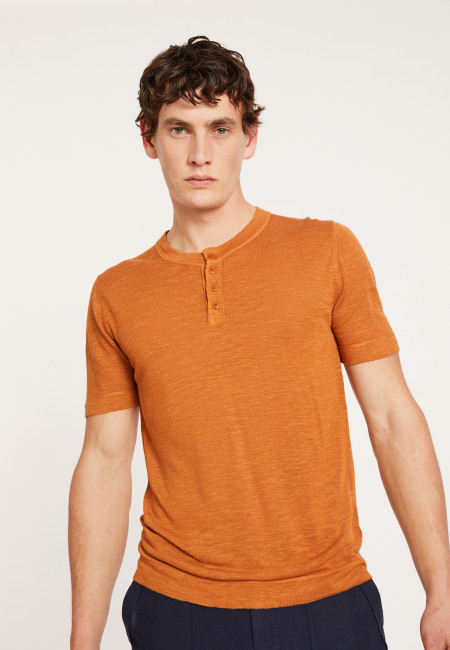 Flamed linen tunisian collar t-shirt - Damiano