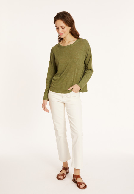 Flamed linen t-shirt with long sleeves and back buttons - Polly
