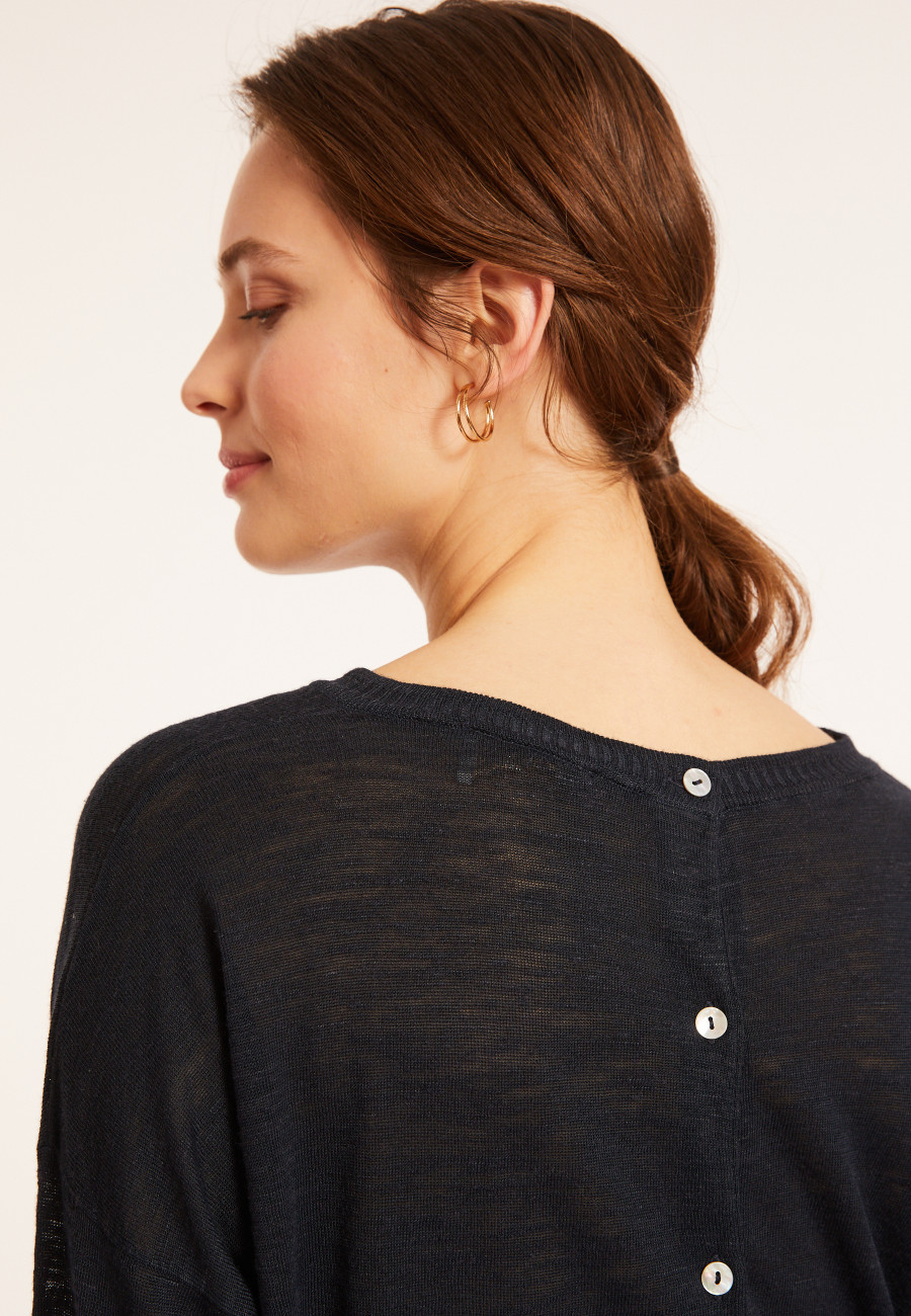 Flamed linen t-shirt with long sleeves and back buttons - Polly