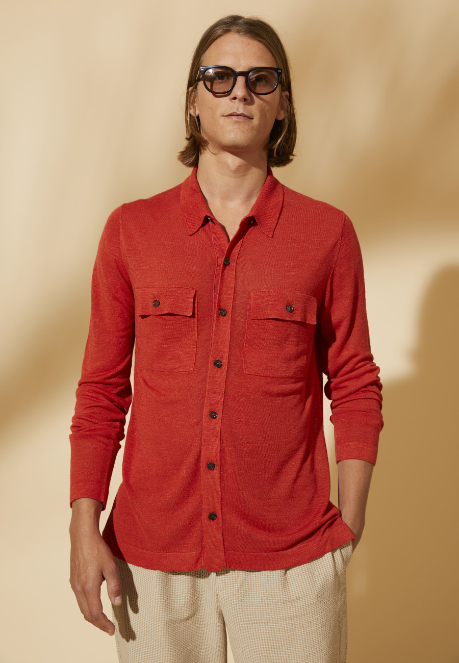 Flamed linen button-down shirt - Randy
