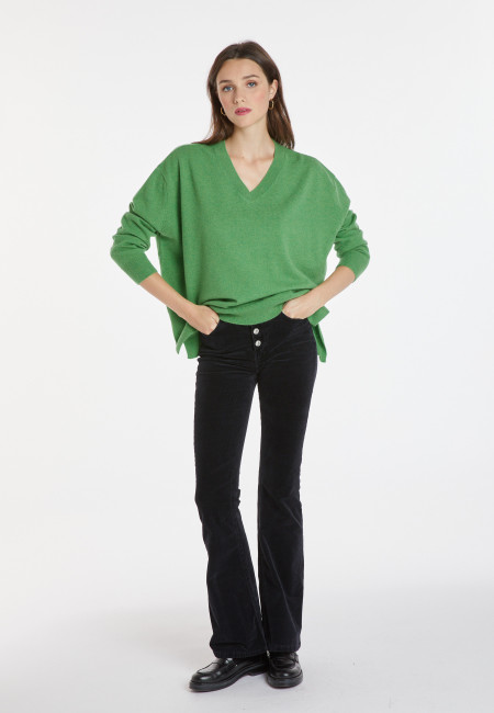 Loose sweater with V-neck slits in cashmere - Alienor