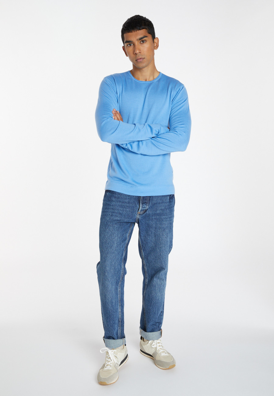 Round-neck merino wool sweater with rolled finishes - Rythme