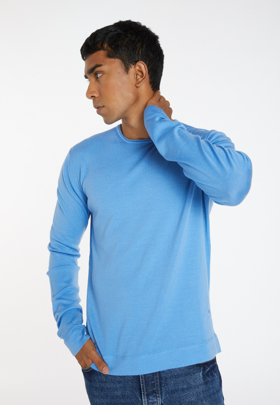 Round-neck merino wool sweater with rolled finishes - Rythme