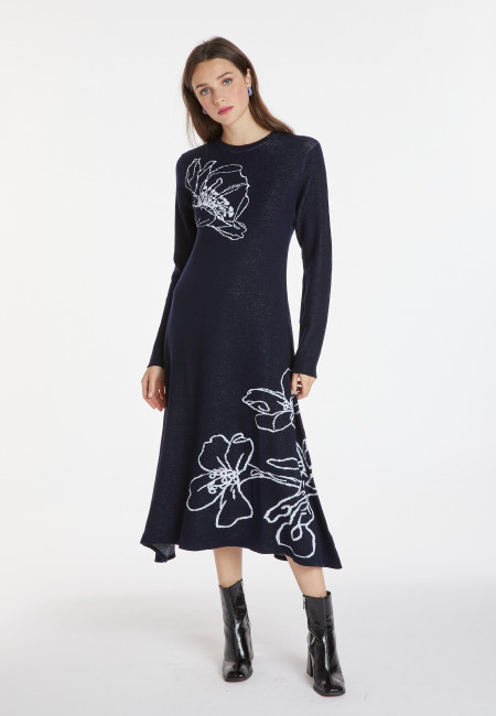 Long flared dress in merino wool - Charlize