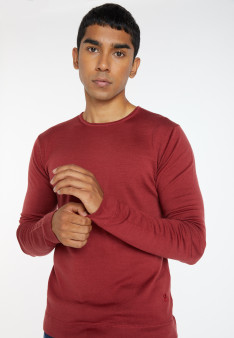 Round-neck merino wool sweater with rolled finishes - Rythme