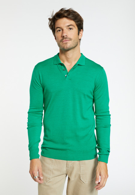 Jumper with polo collar in merino wool - LINO