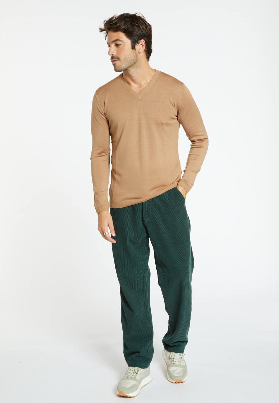 V-neck jumper in merino wool - Elmo