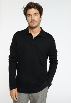 Long-sleeved polo shirt in merino wool - Sidney
