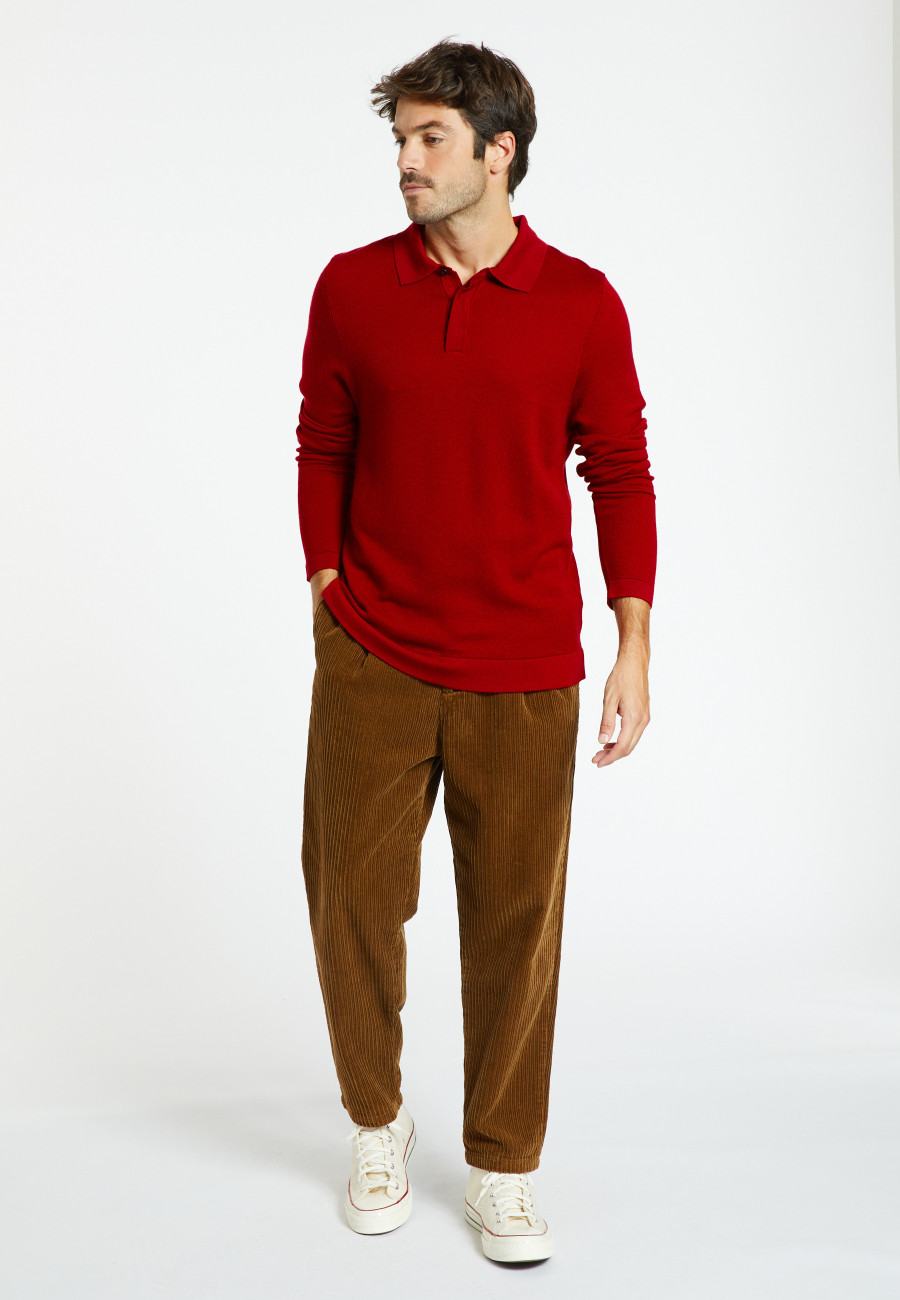 Long-sleeved polo shirt in merino wool - Sidney