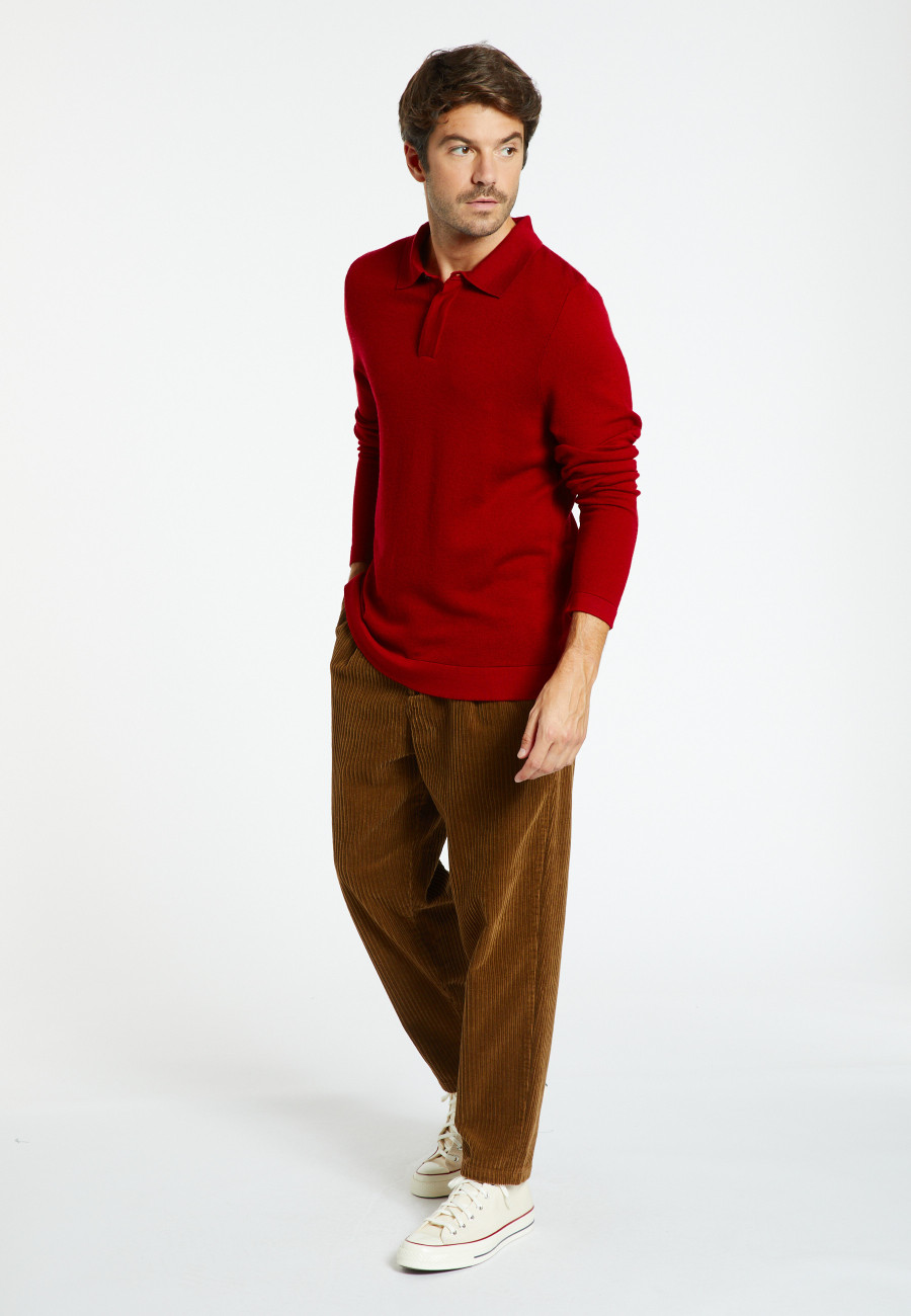 Long-sleeved polo shirt in merino wool - Sidney