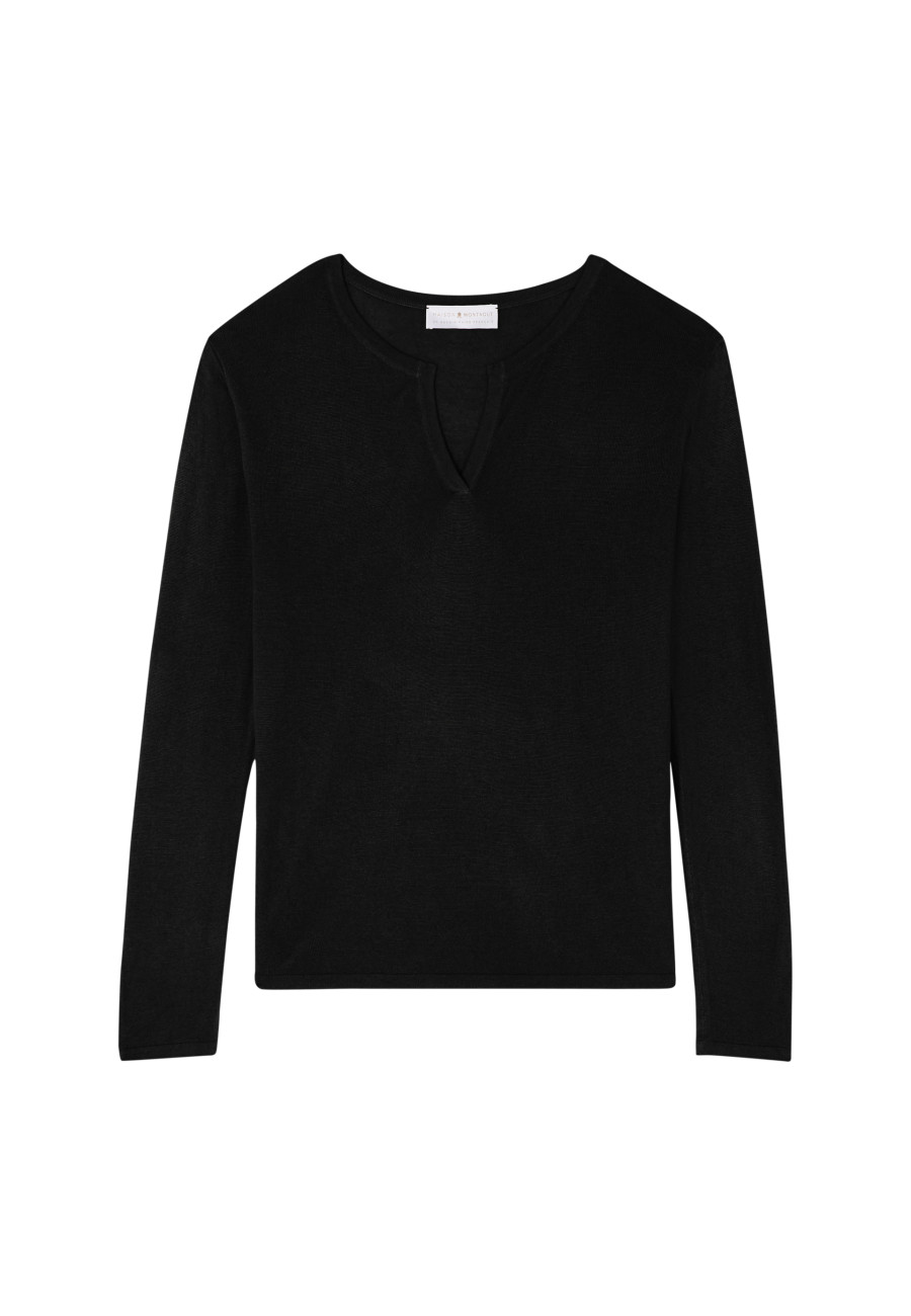 Bamboo cashmere t-shirt with tunisian collar - Aesha