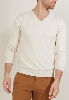 BOUDA PULL COL V EN COTON NATUREL