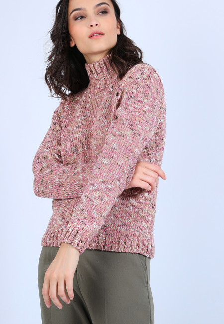High-neck marled wool jumper - Papyrus