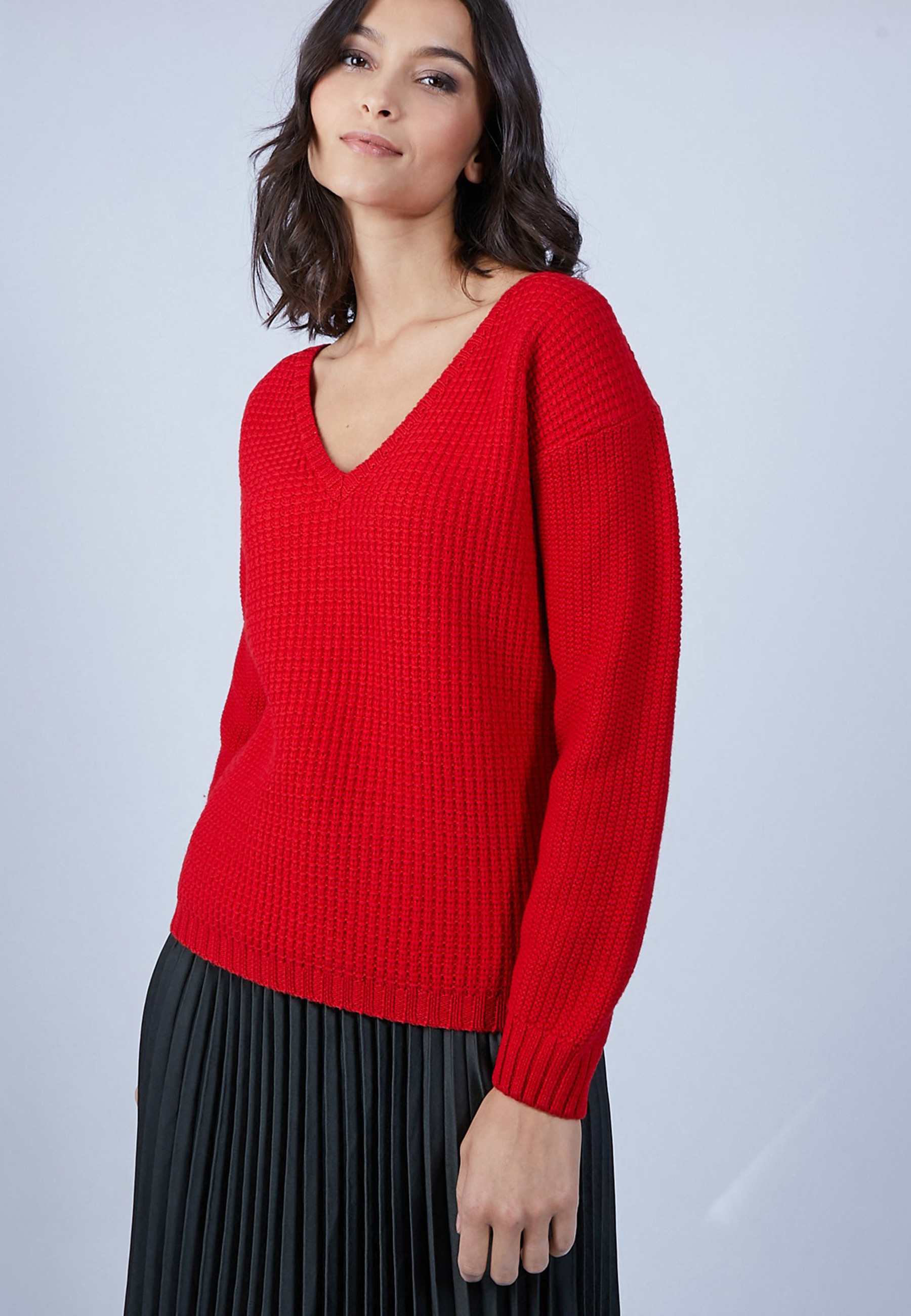 Tricot à la main WOOL pull oversize femme pull V col slouchy laine