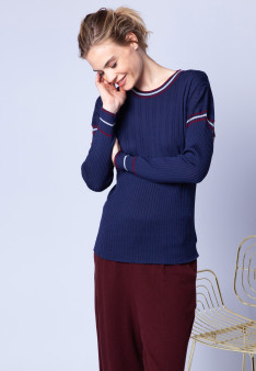 Wool jumper with tricolour rib stitches - Edouard