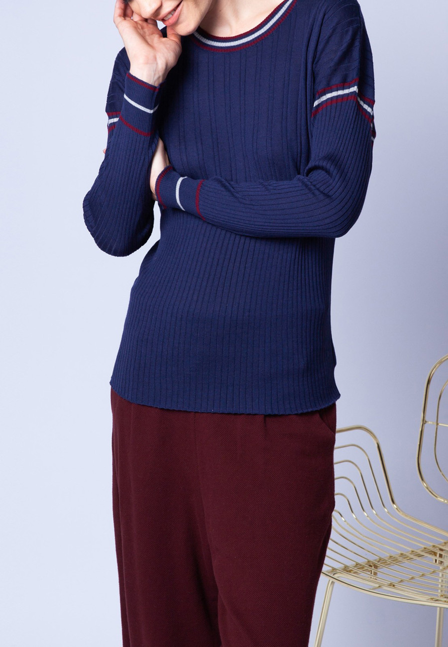 Wool jumper with tricolour rib stitches - Edouard