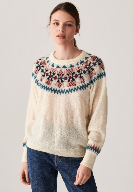 Raglan-sleeved mohair sweater with jacquard pattern - Celine