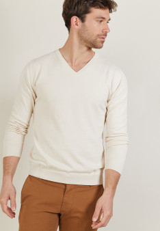 BOUDA PULL COL V EN COTON NATUREL