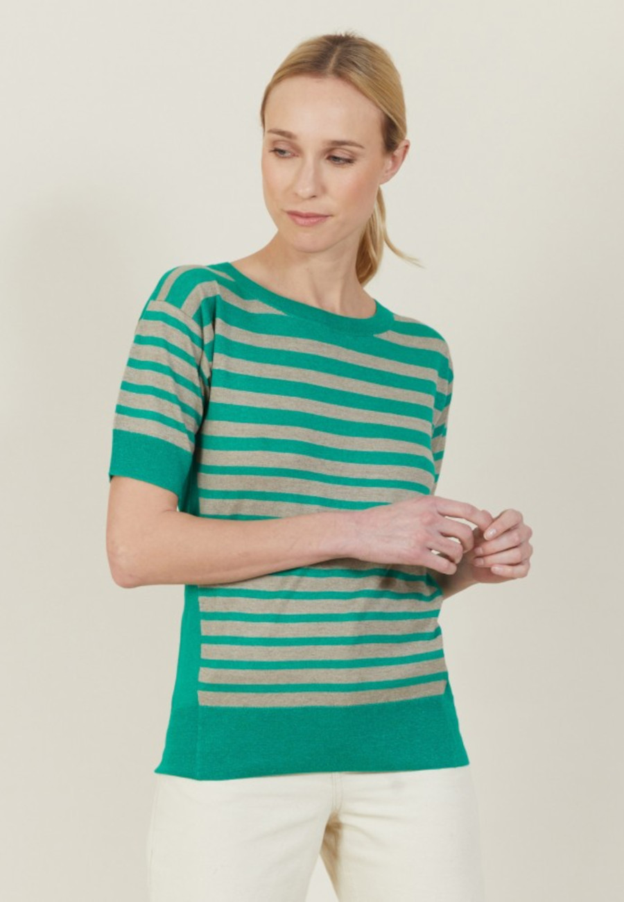 Two-tone striped cashmere linen T-shirt - Naria