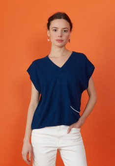 Cashmere Linen V-neck T-shirt - Meg