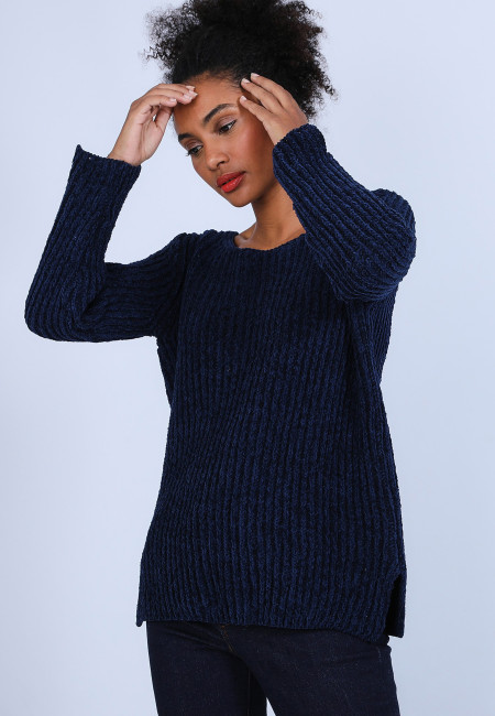 Jumper with slits in silk and wool velour - Bonnou