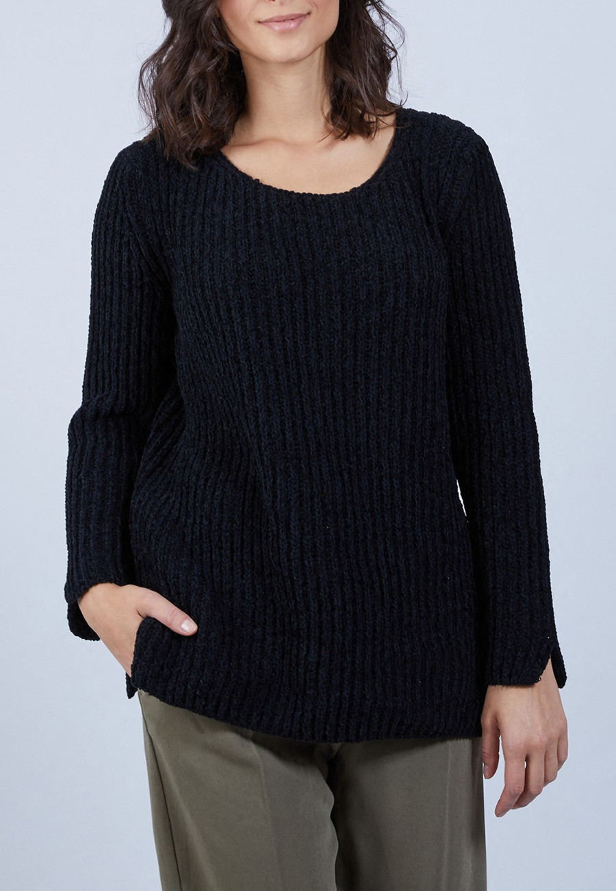 Jumper with slits in silk and wool velour - Bonnou