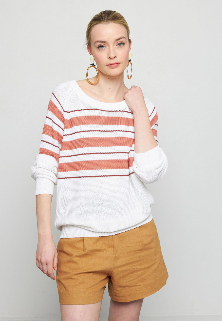 Striped slub linen loose sweater -Tael