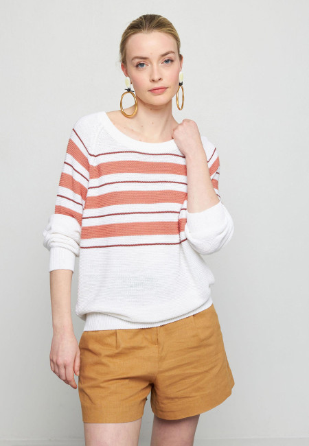Striped slub linen loose sweater - Tael