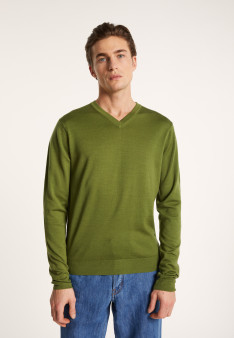 V-neck jumper in merino wool - Elmo