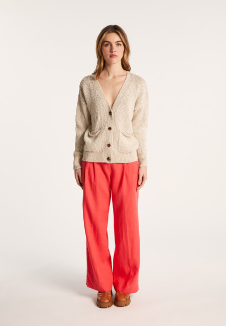Cotton and linen V-neck cardigan - Nais